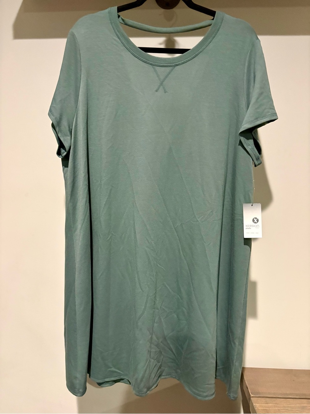 Xersion Short-Sleeve Tunic Dress in Sage Green